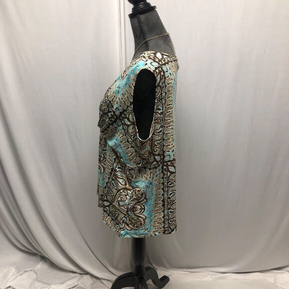 Cocomo Top Womens 1X Layered V Neck Sleeveless Stretchy Blue Brown Layering - Picture 3 of 6